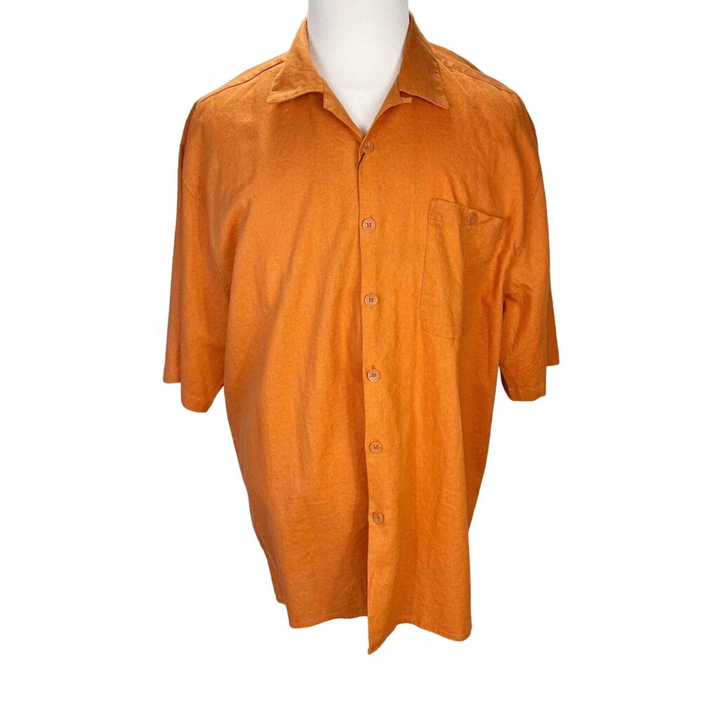 NWT TRUST | Orange Casual Button Down Linen Blend Short Sleeve Shirt | Tops
